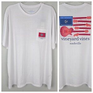 Vineyard Vines Nashville Guitar Flag Pocket Tee Short Sleeve White Size XL NWT